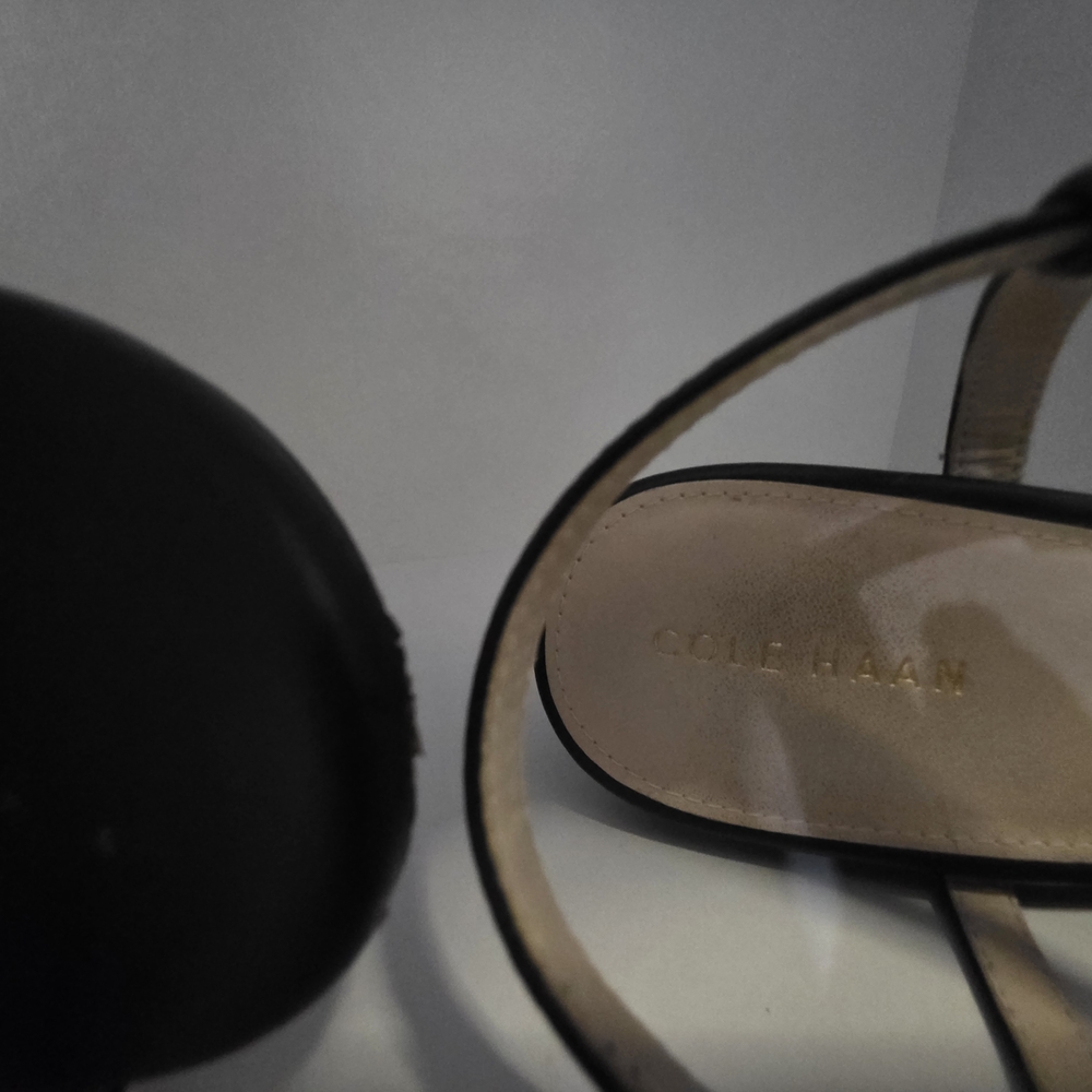 Cole Haan Leather Black Wedge Sandals - Picture 5 of 7